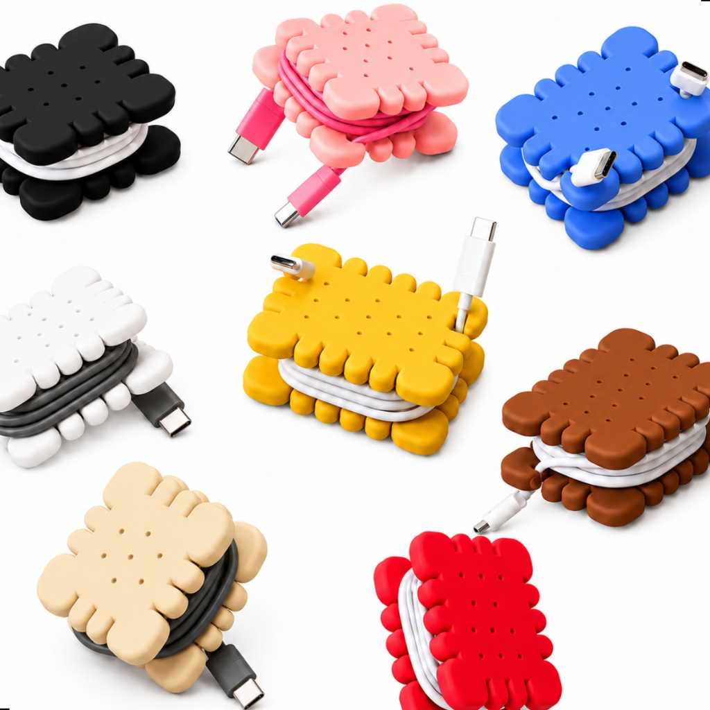 Organizador De Cabos Biscoito Fofo Silicone Enrolador Fio