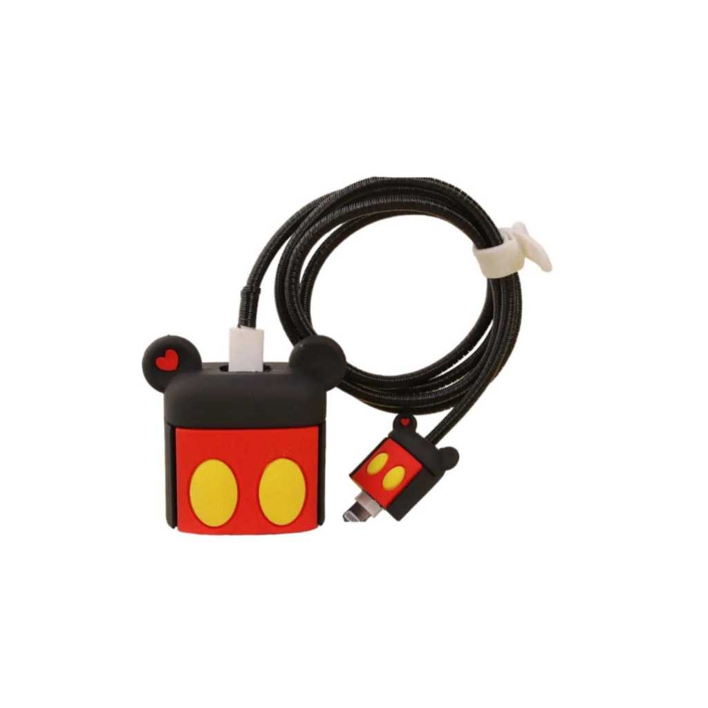 Kit Protetor De Carregador + Protetor De Cabo Espiral + Protetor De Cabo - Mickey Mouse