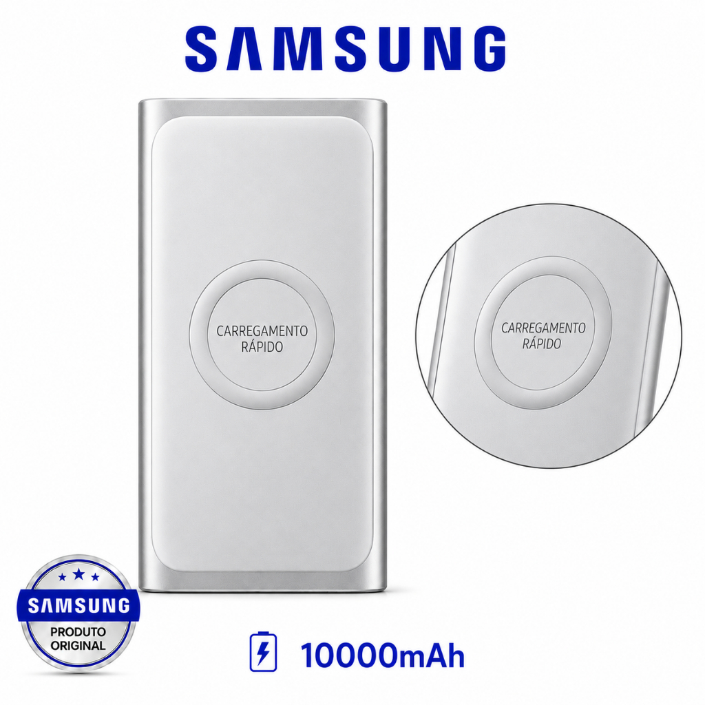 Bateria Externa Samsung 10000mAh USB-C Super Rápida carrega por indução