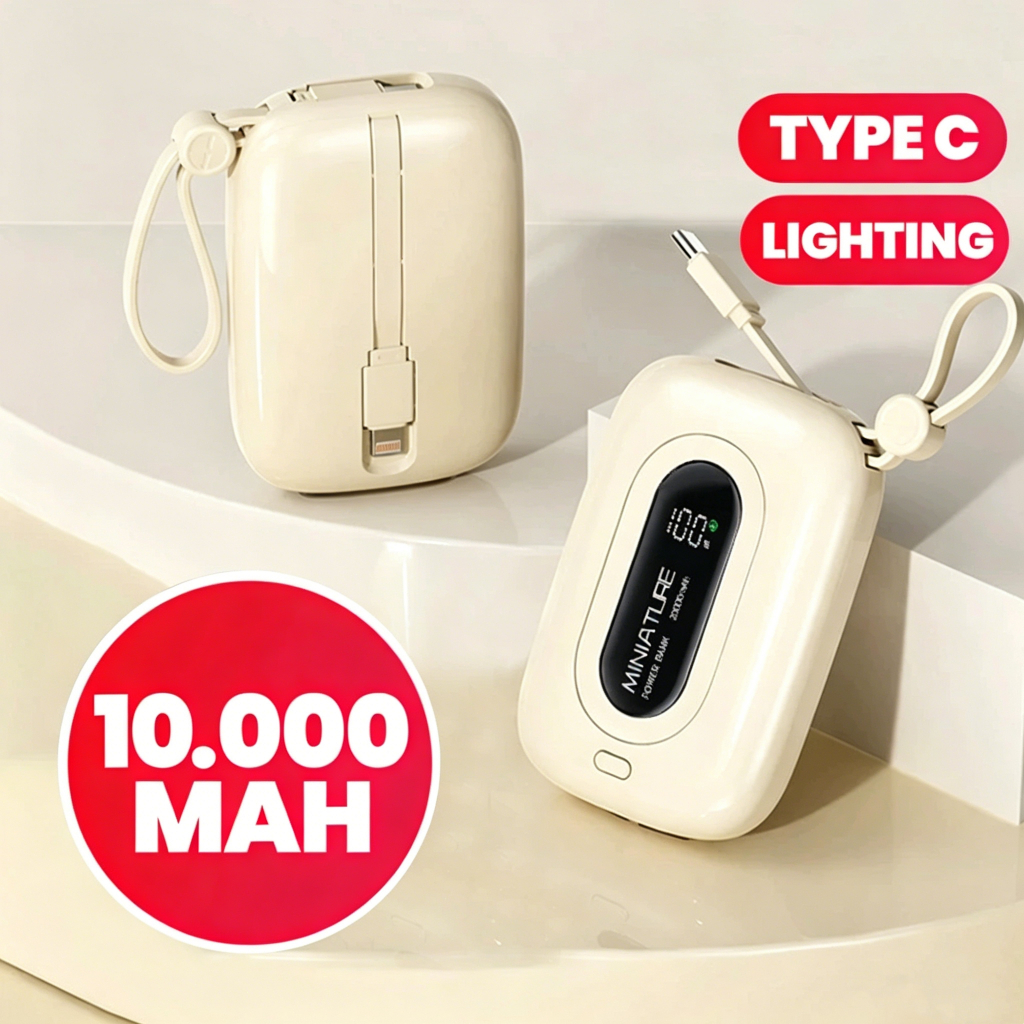Carrega super rápido power bank de 10000 mAh com USB universal‌, compacto, portátil e com exibidor numérico