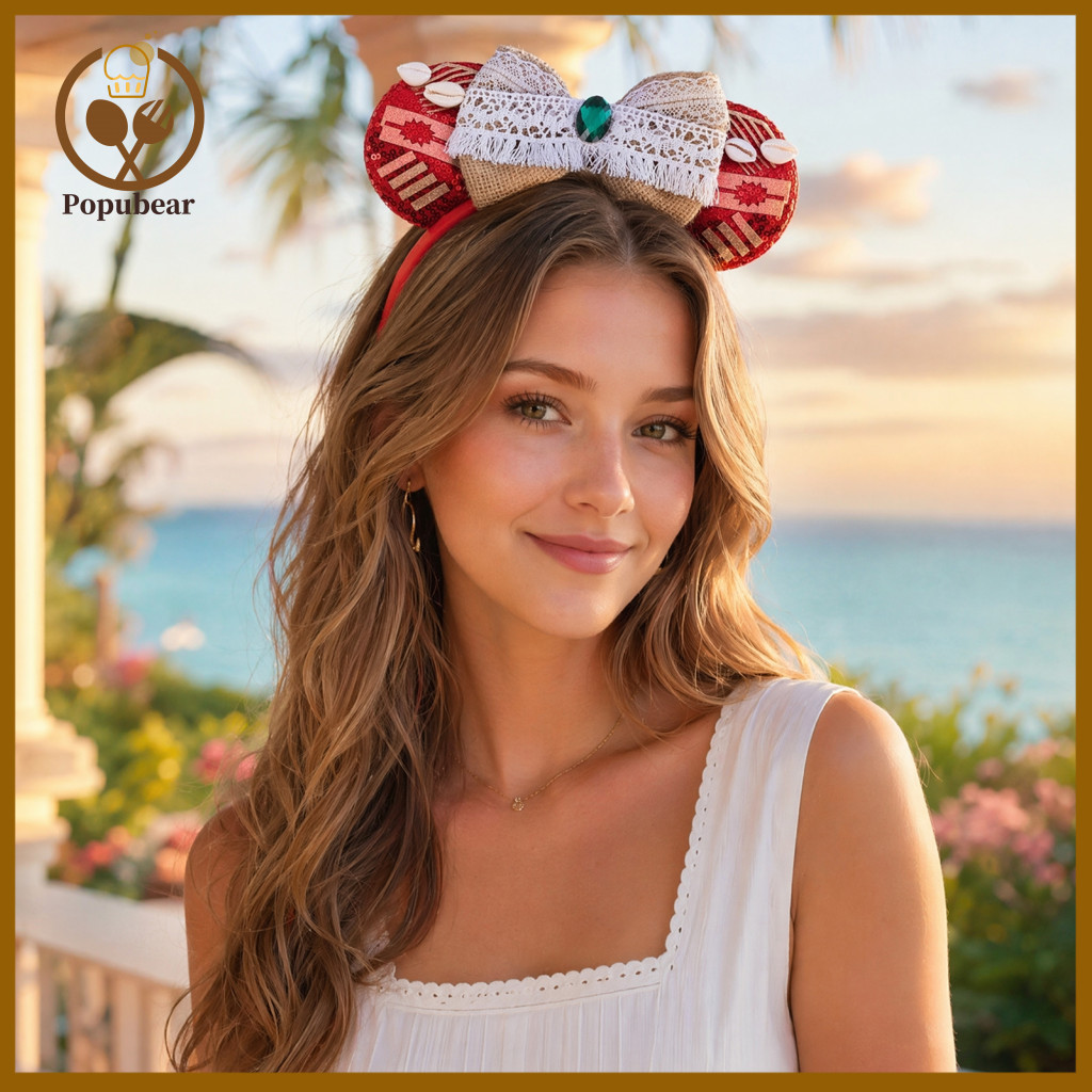 Cartoon Headband Princess Inspired Handmade Sparkling Sequin Mouse Ears with Castle Bows – Wide No-slip Hair Hoop for
