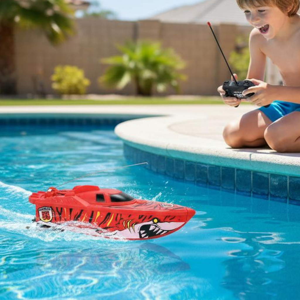 Barco Lancha  Controle Remoto Tubarão Rápido bateria recarregável  26cm Speed Boat