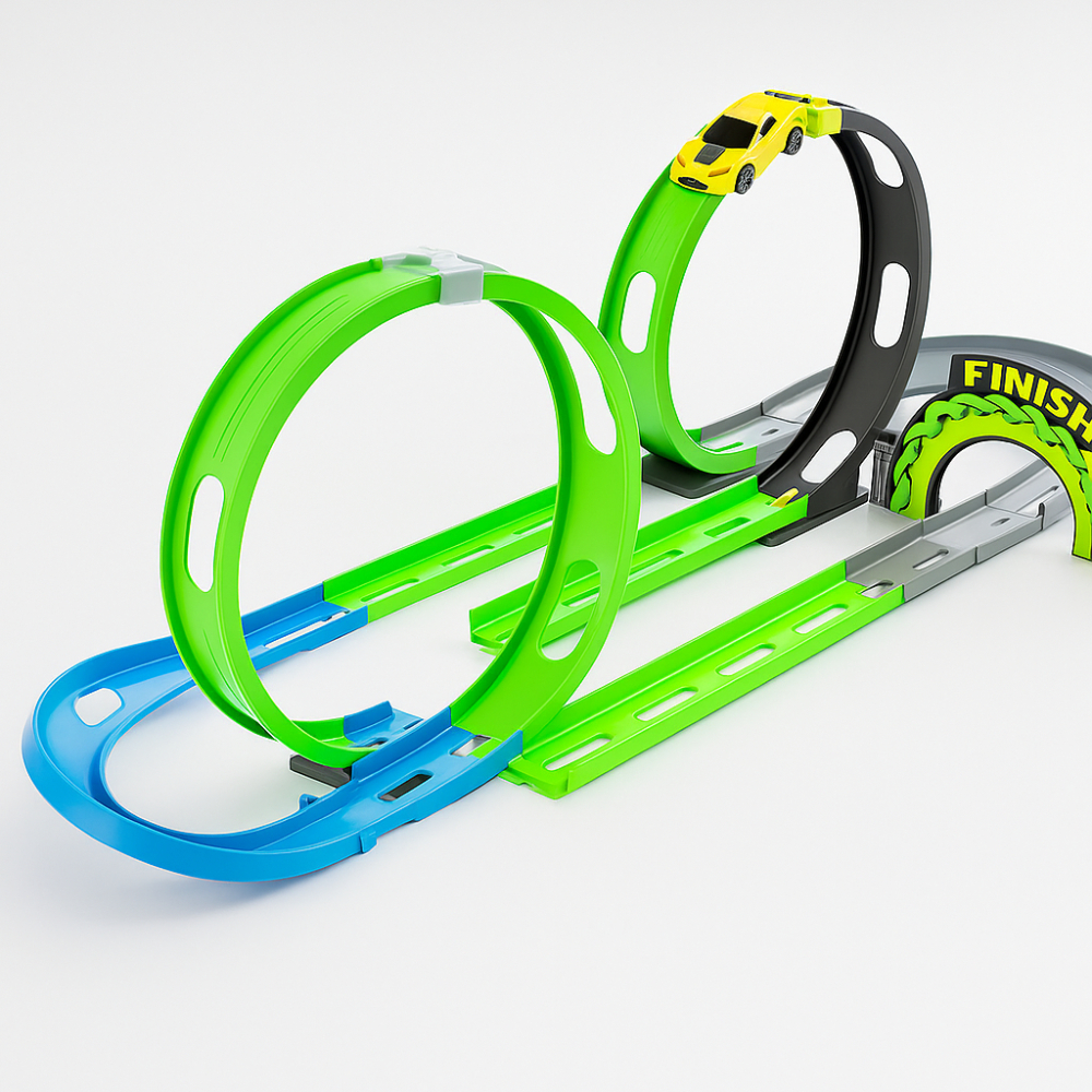 Pista de corrida infantil grande duplo 360° top speed 22 peças brinquedo com carrinho 1 - Wellmix