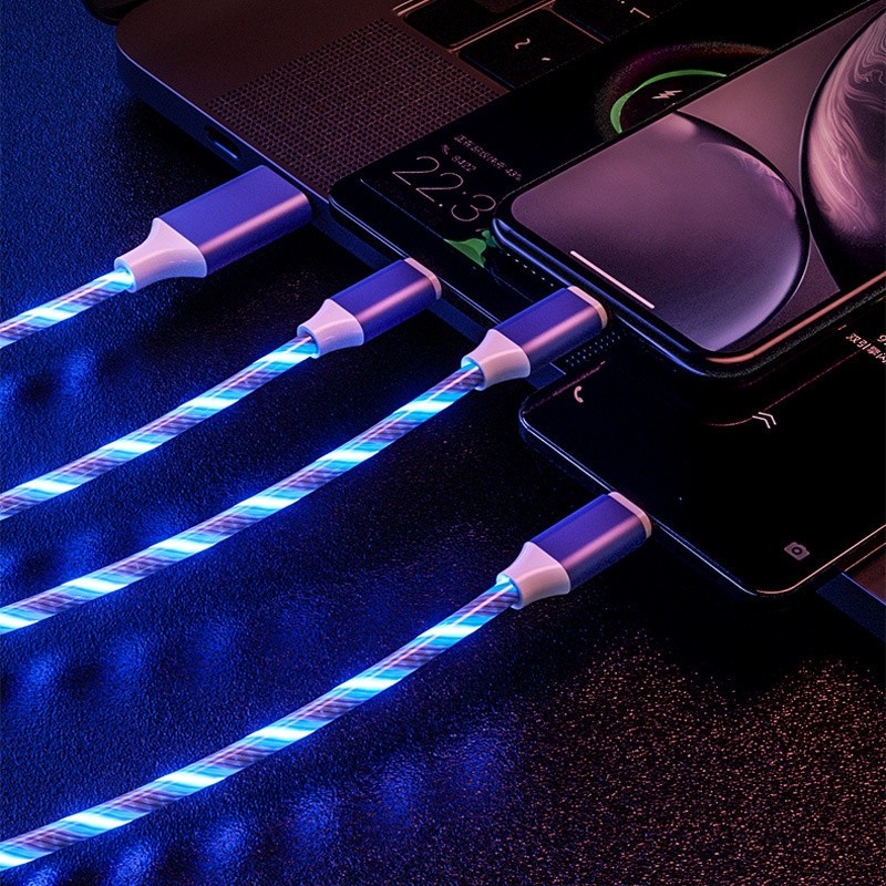 Fluindo Neon LED Glow Charging Cable Cabo De Atmosfera De Carro De Carregamento Rápido