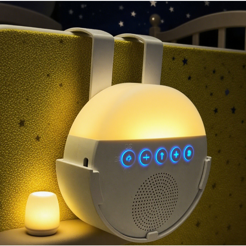 Máquina de ruído branco infantil, luz noturna com carregamento USB, reprodutor de som para dormir com suporte