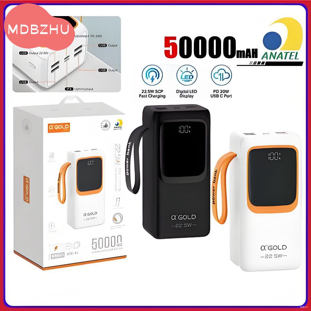 Power Bank 50000mAh Agold | Carregamento Rápido 22.5W PD