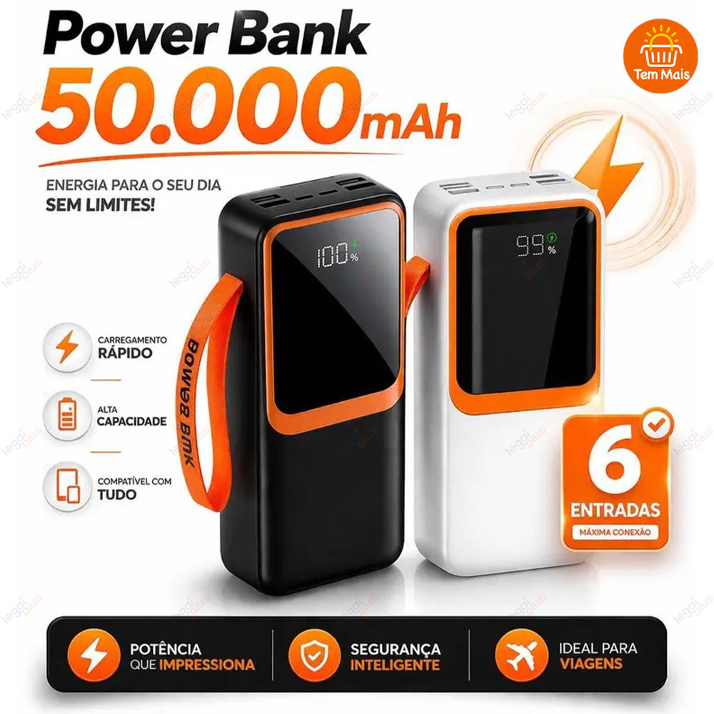 Bateria Externa 50000mAh Power Bank Portátil PD 22.5W Carregamento Turbo Rápido