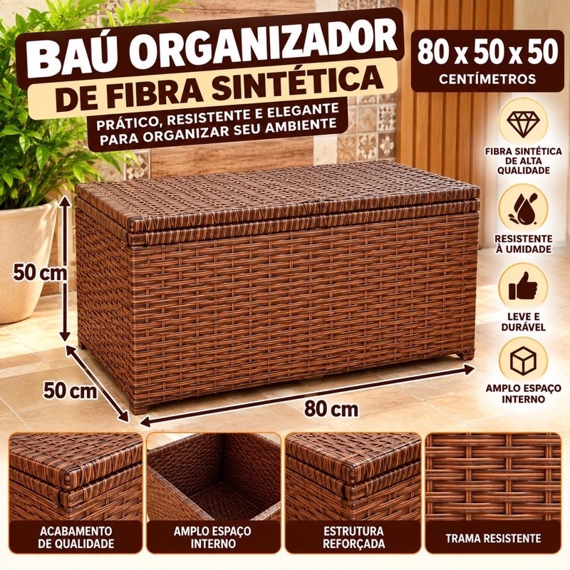 bau organizador fibra sintética 80x50x50 com rodízios de silicone