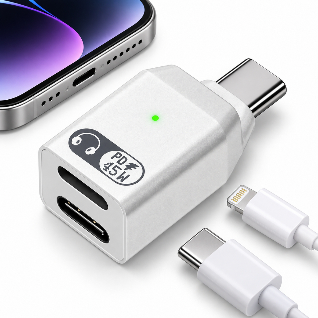 Adaptador 2 em 1 USB-C para Fone Lightning e Carregamento Compatível iPhone 15 16