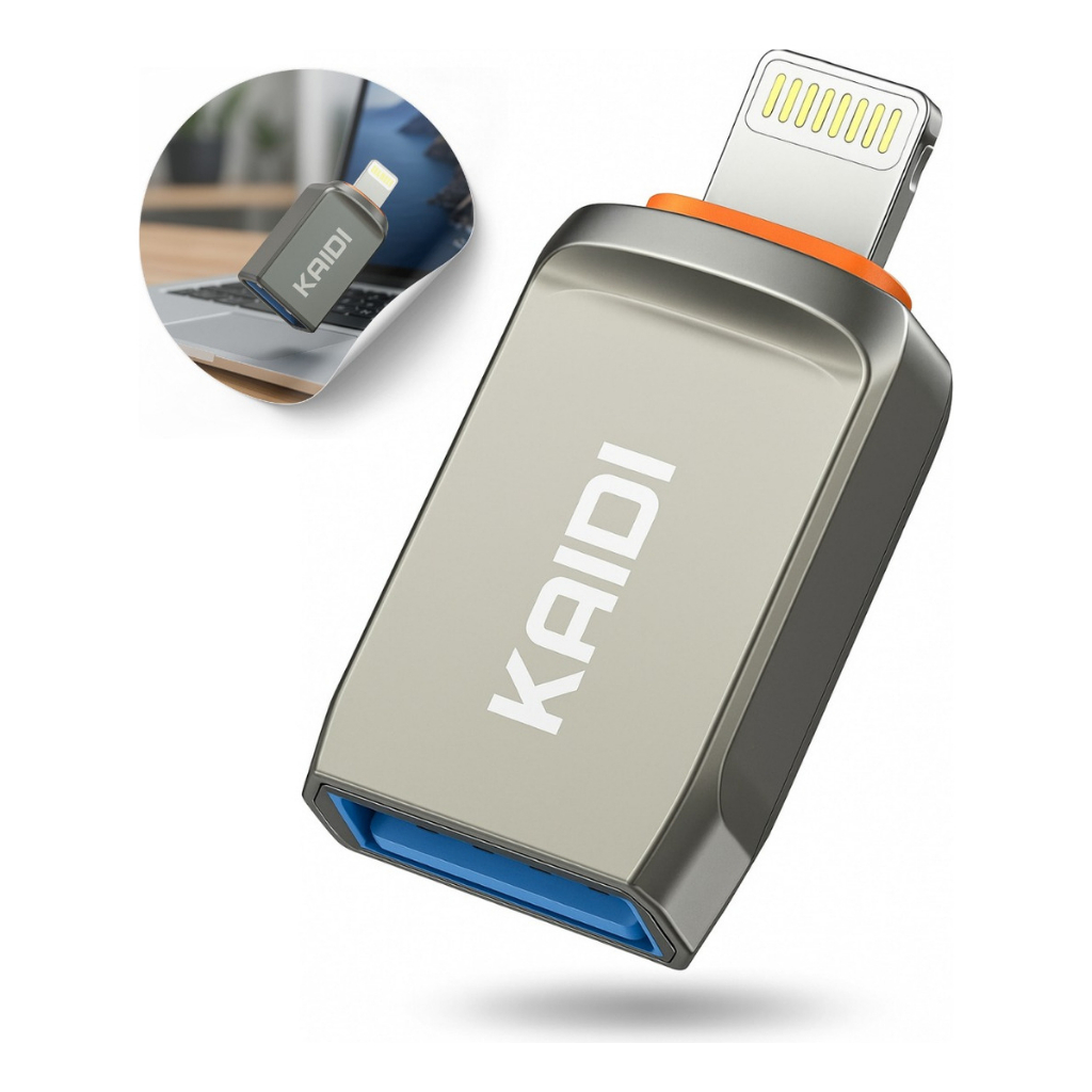 Adaptador Kaidi Kd2524a Otg Lightning P/ Usb Compatpivel Ios