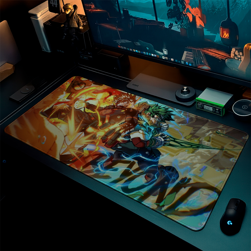 MousePad Speed Gamer Antiderrapante Bordas Costuradas Confortavel Liso Com Estampa De My Hero Academia Midoryia e Bakugo