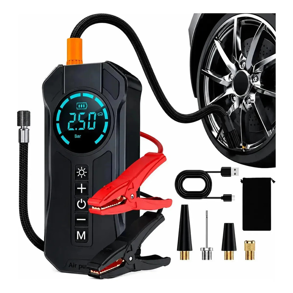 Inflador Compressor Portátil 120w 150psi Power Bank Lanterna Preto 15v Compressor