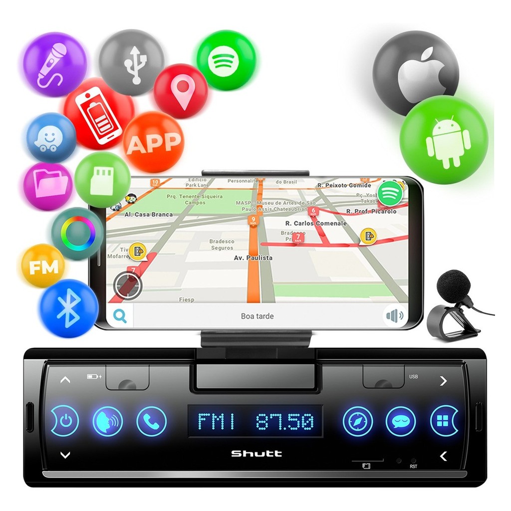 Som Automotivo Shutt C/ Suporte Para Smartphone - Blueth/usb/sd/rca