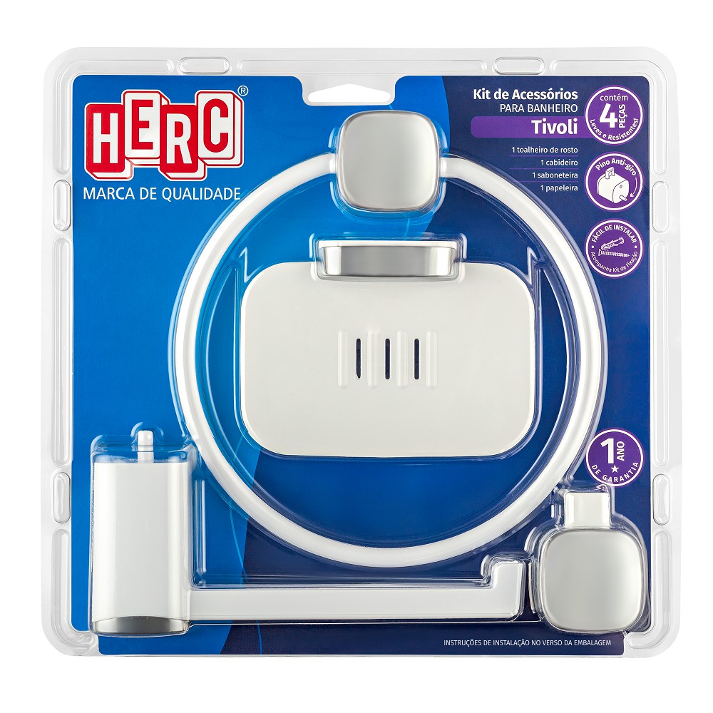 Kit Acessórios P/ Banheiro 04 Peças Tivoli Branco C/ Cromado