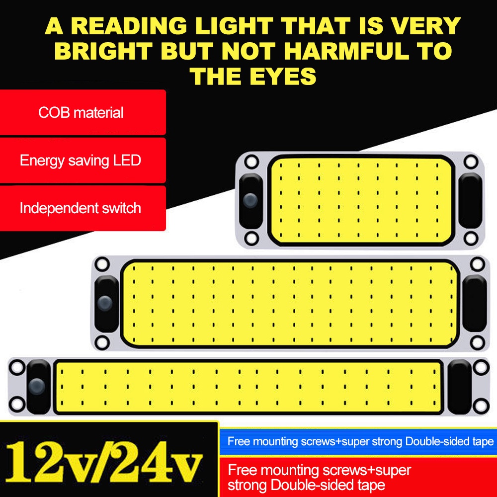 108LED 12-24V Leitura Do Carro LED Night Strip Light Interior Luz Lâmpada Teto Com Botão Interruptor Para Van Caminhão C