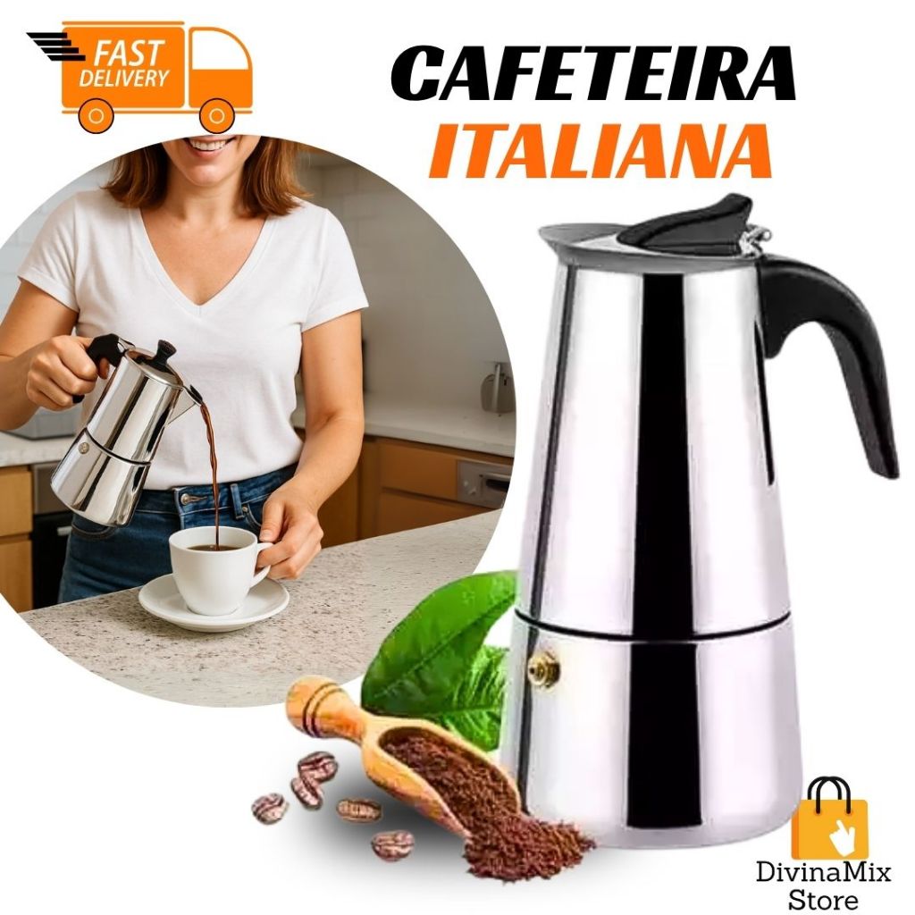 Cafeteira Italiana 450ml Inox – Prepara Café Expresso Perfeito em Casa ou Viagem – Ideal para Amantes de Café