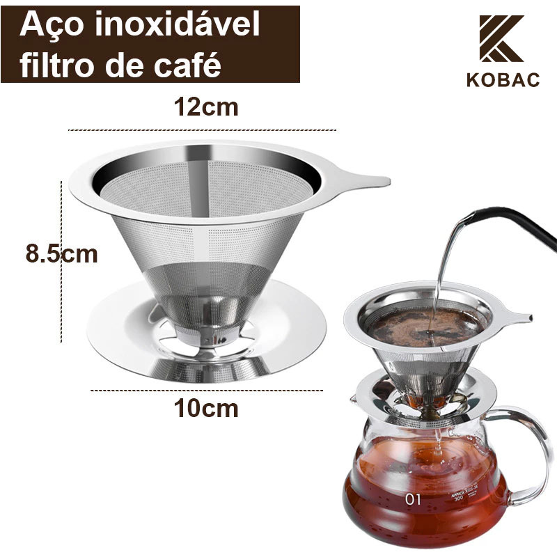 Filtro de Café em Aço Inoxidável Reutilizável com Base ，Funil para Preparo Encorpado e Saboroso