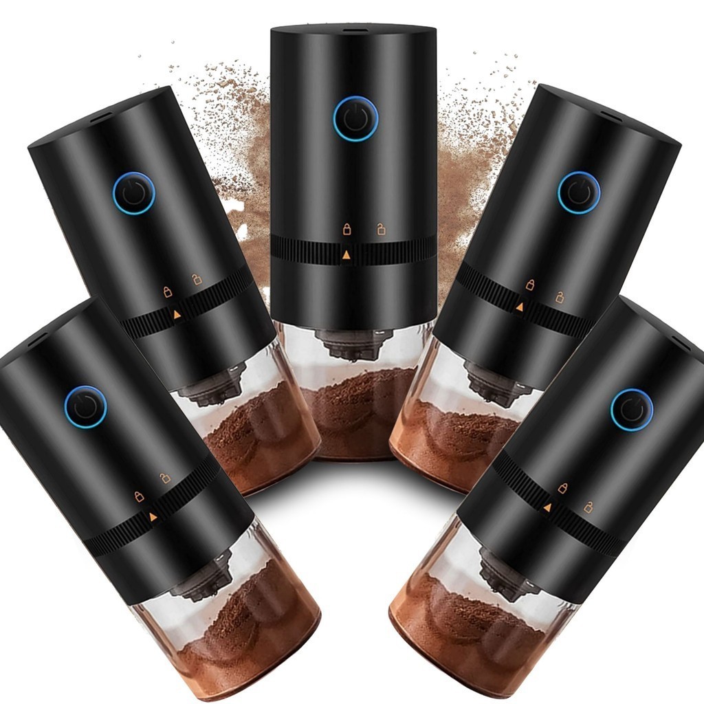 Kit 5 Moedores Café Elétricos 200ml Aço Inox Recarregáveis USB Moagem Ajustável para Espresso Coado Casa e Viagem