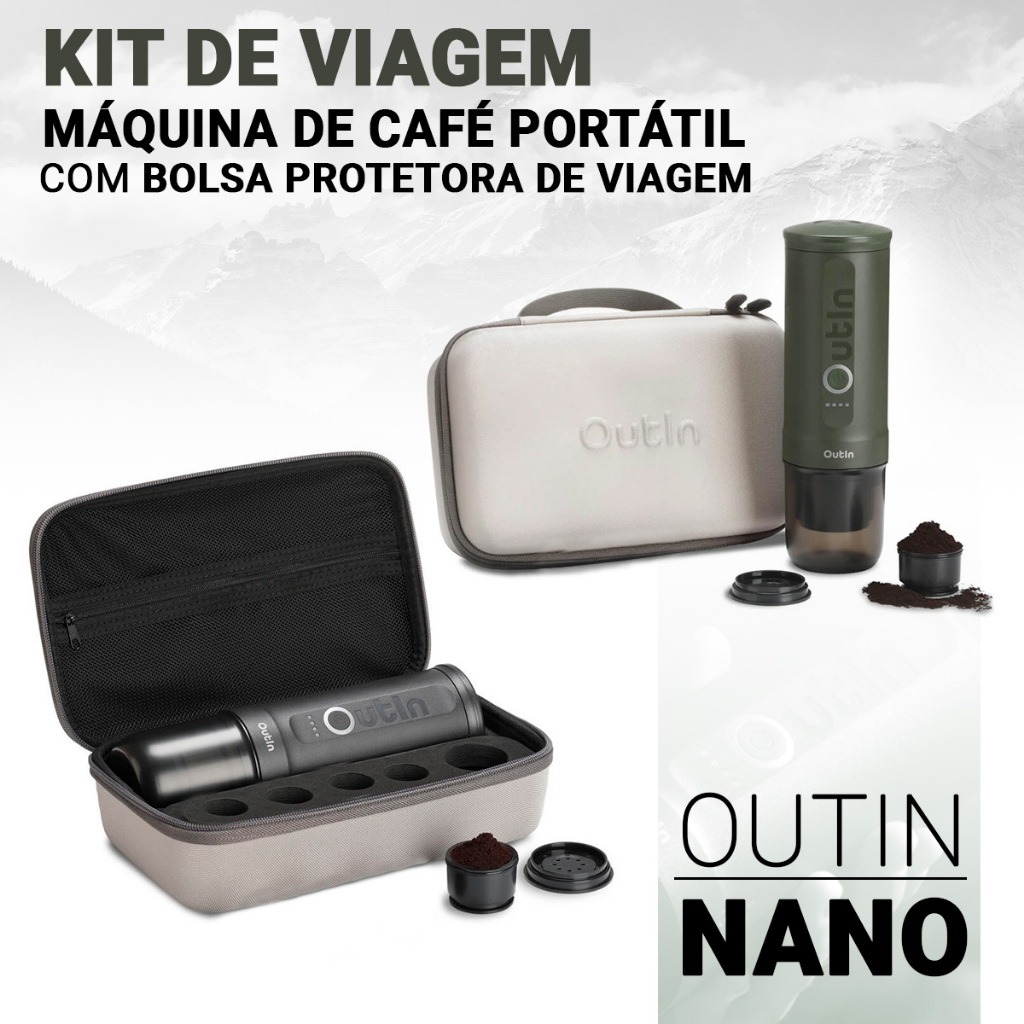Máquina De Café Portátil Nano 20 Bar OutIn Com Capa Protetora Kit De Viagem
