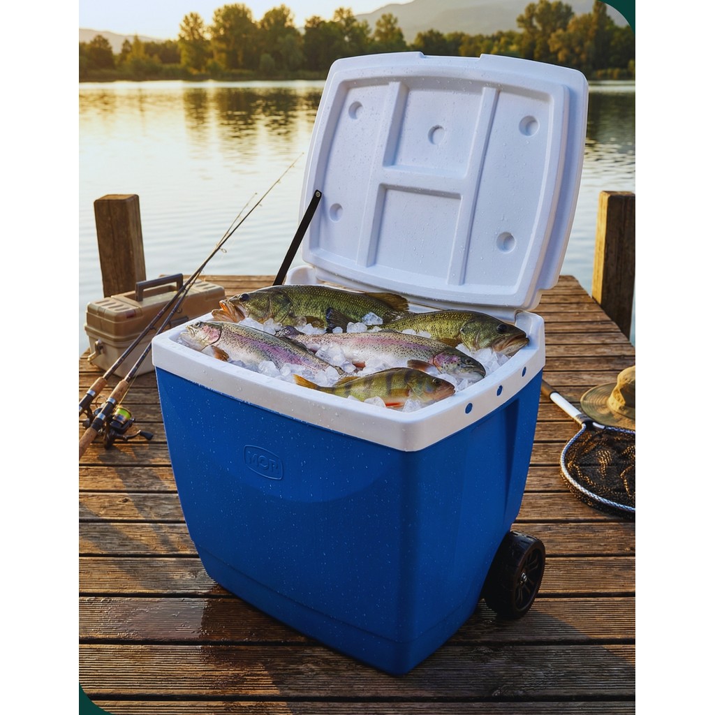 Caixa Térmica 42L Azul Cooler Alça e Rodas Mor Viagens Churrasco e Pescarias Conservação por Horas