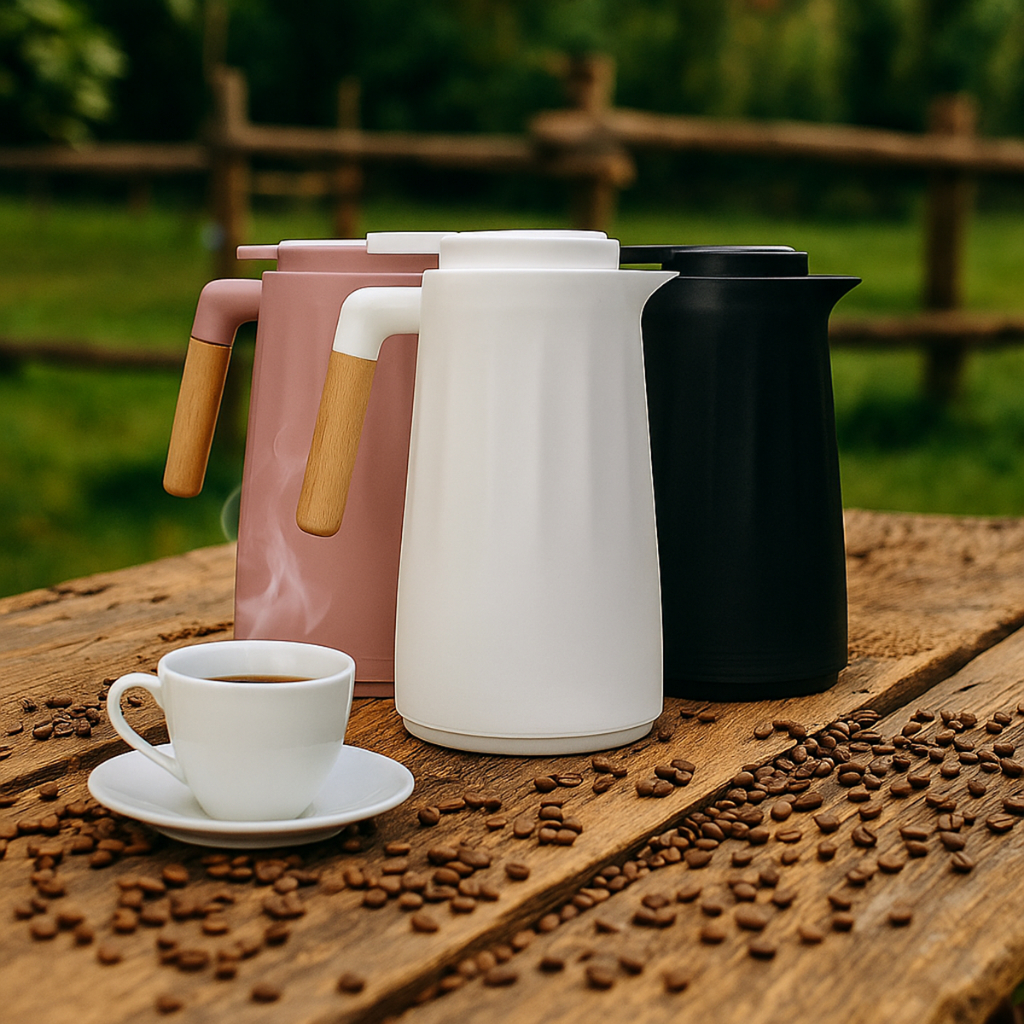 Garrafa Térmica 1 Litro Estilo Clean Alça Bambu Vedação Forte para Viagem e Casa Café