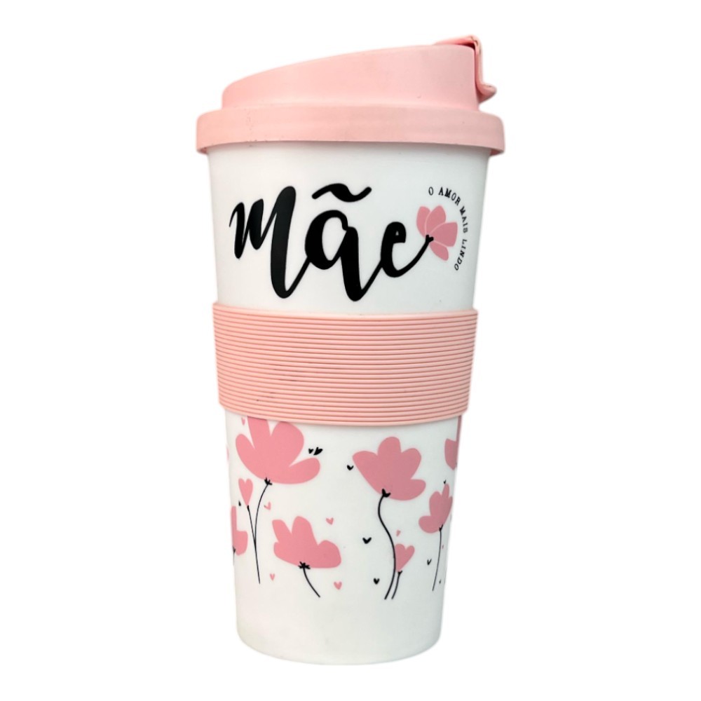 COPO VIAGEM UATT?  550ML PARA CAFÉ COM CINTA  DE SILICONE - MÃE POR ONDE FLOR O AMOR MAIS LINDO