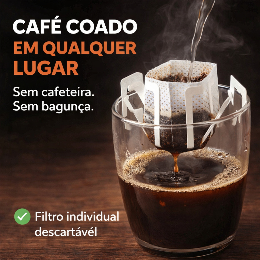Filtro de Café Portátil Descartável Kit 50 Unidades com Alça para Copo Coador Individual para Viagem