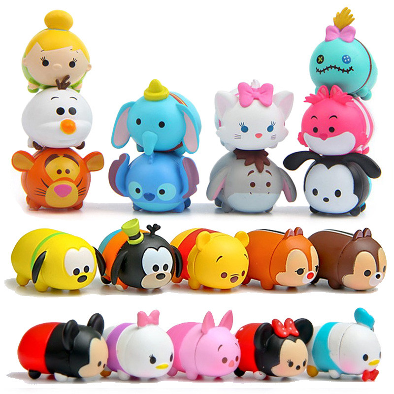 10 Pçs Tsum Stitch Figuras Miniatura Mickey Minnie Mouse Winnie Urso Olaf Disney Dumbo Ossocos Brinquedos Kit CH5S