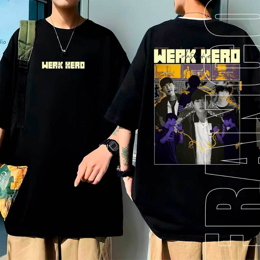 Camiseta Oversized Kpop Dorama Weak Hero Park Ji-hoon Anime Mangá Camisa Unissex 100% Algodão