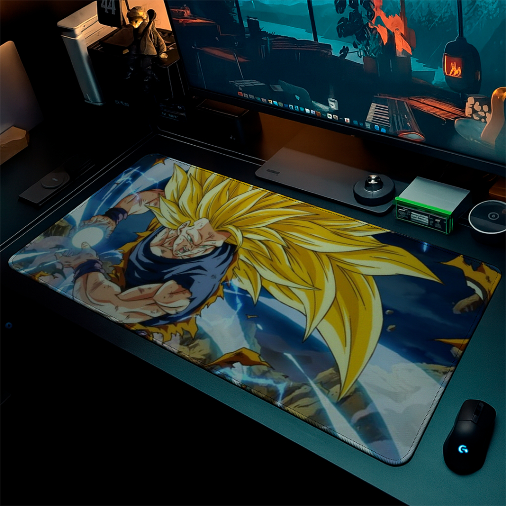 MousePad Speed Gamer Antiderrapante Bordas Costuradas Confortavel Liso Com Estampa De DBZ Goku SSG 3 Com Varios Tamanhos