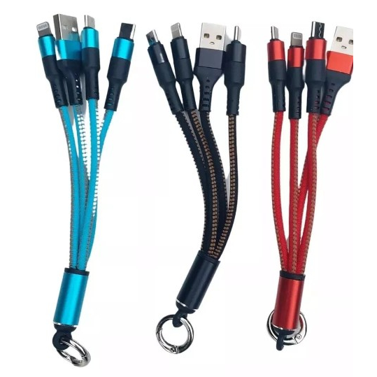 Cabo USB Para Celular 3 em 1 Chaveiro Tipo C Micro V8 IOS IPhone