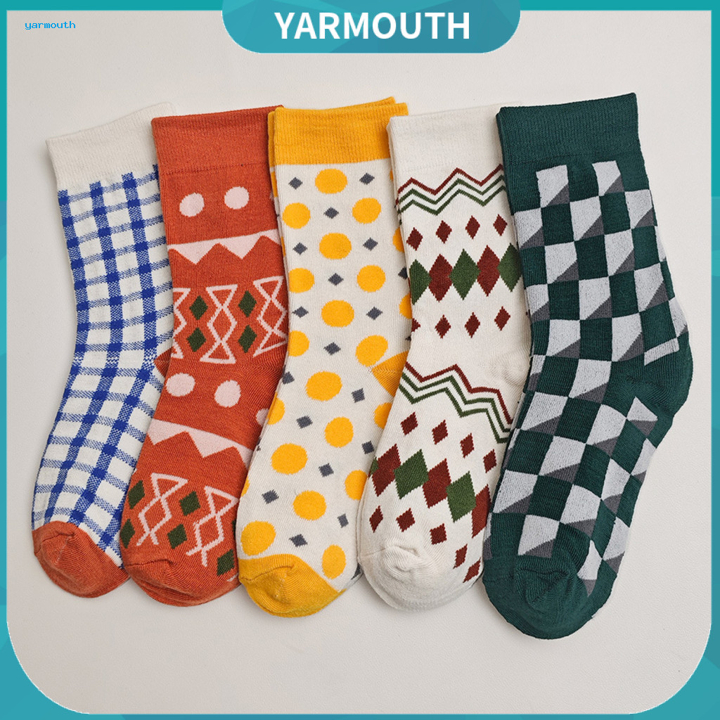 Comfortable Footwear for School Retro Patterned Socks for Women 1 Pair Women's Cute Plaid Gingham Checkered Dot Pattern