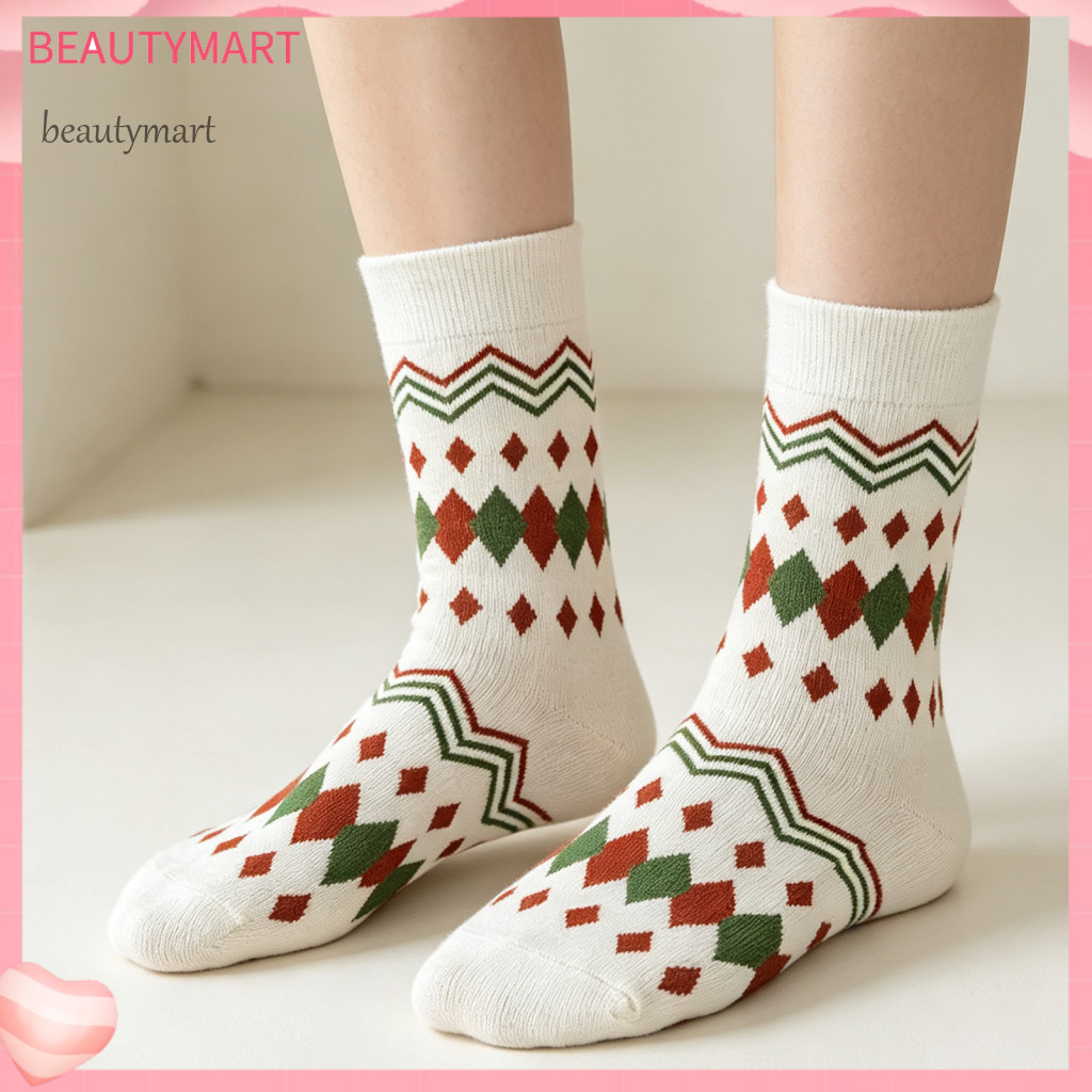 Comfortable Footwear for School Mid-calf Cotton Crew Socks 1 Pair Women's Cute Plaid Gingham Checkered Dot Pattern Soft