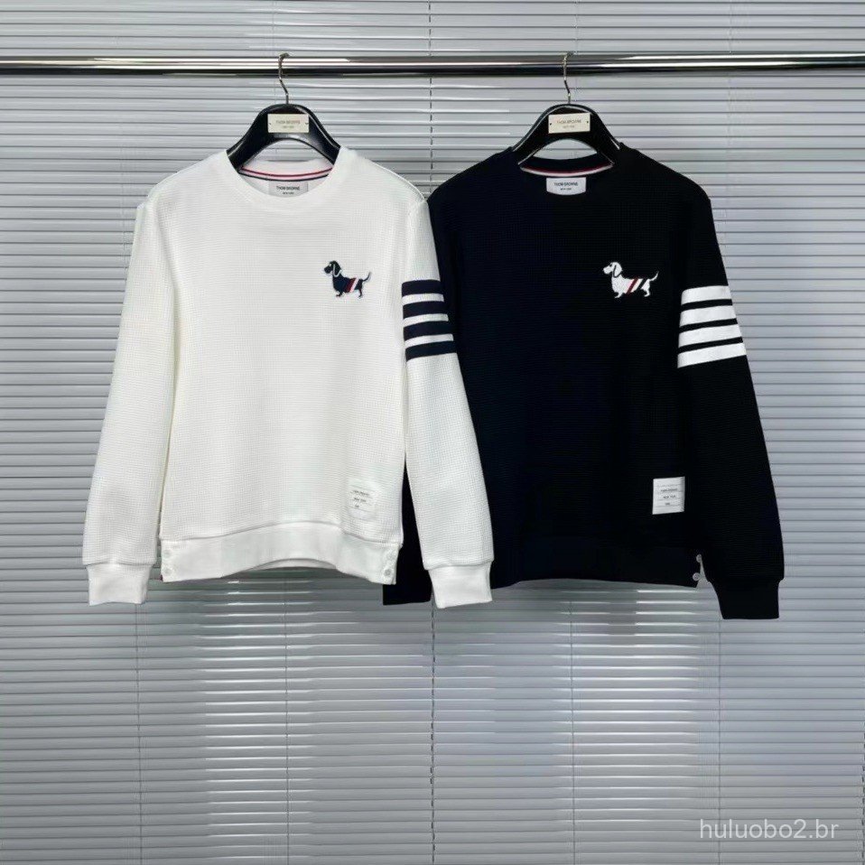 5FNS New autumn and winter puppy embroidered sweatshirt with four-stripe webbing and hidden plaid pattern, casual sports