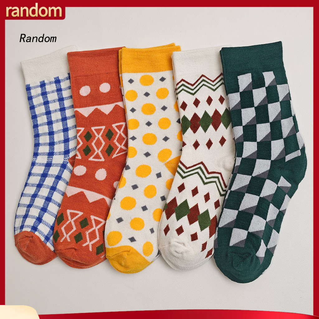 Soft Breathable Winter Socks Moisture Wicking Cotton 1 Pair Women's Cute Plaid Gingham Checkered Dot Pattern Crew Casual