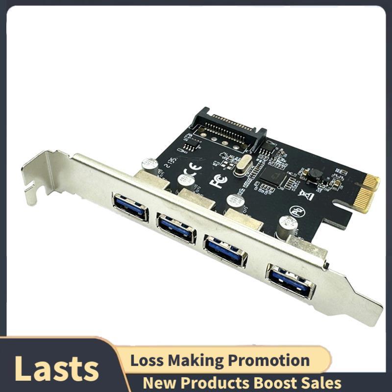 Placa De Expansão PCI-E USB 3.0 De 4 Portas Express PCIe Hub Adaptador 5Gbps Riser Controlador Extensor Com Alimentação