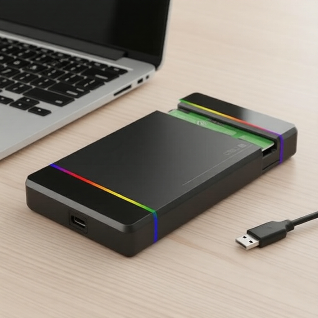 Gabinete HDD 2,5 pol USB 3.2 Gen1 5Gbps Tipo-C RGB, sem ferramentas, para laptop e celular
