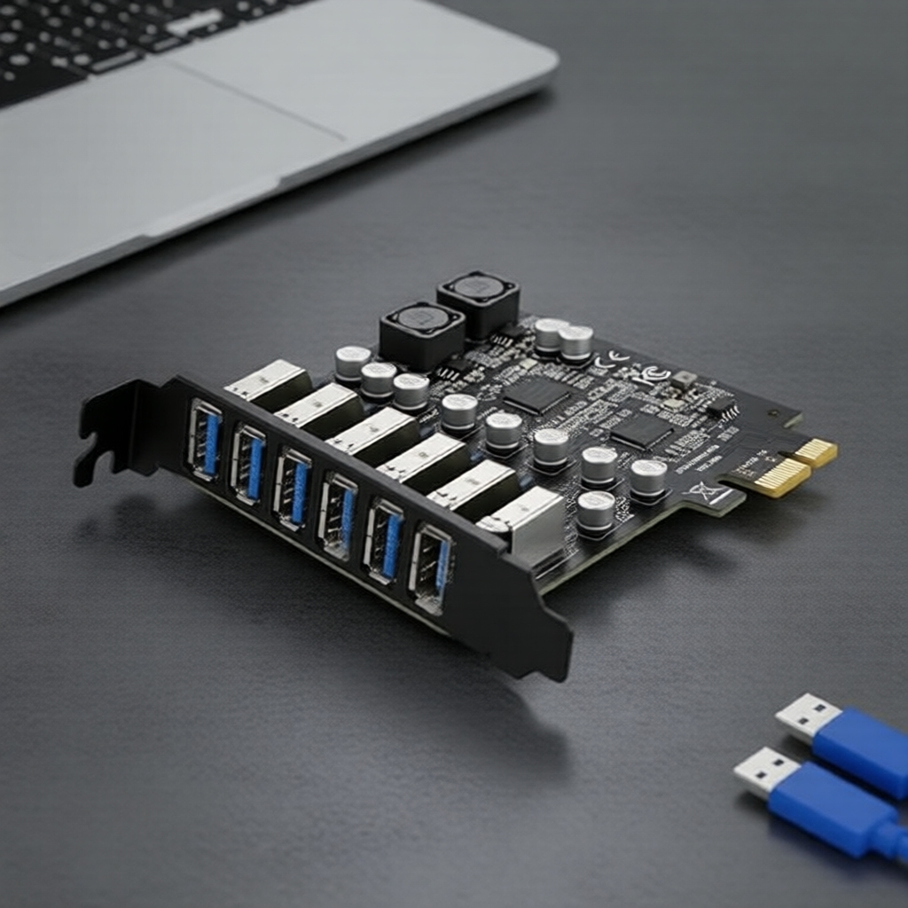 Adaptador PCIe x1 para Hub USB 3.0 Gen 1 5Gbps com 7 portas para PC, placa de captura e expansão em riser