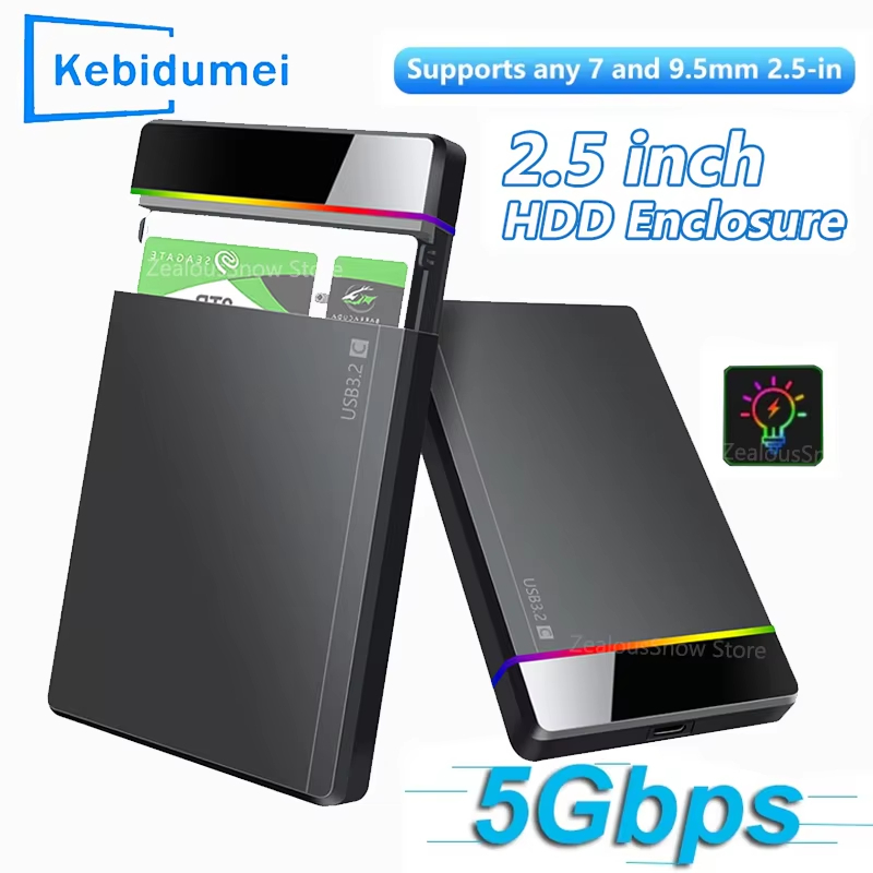 2026 Novo Gabinete de HD externo 2,5 RGB sem ferramentas USB 3.2 Gen1 5Gbps TipoC para laptop e celular