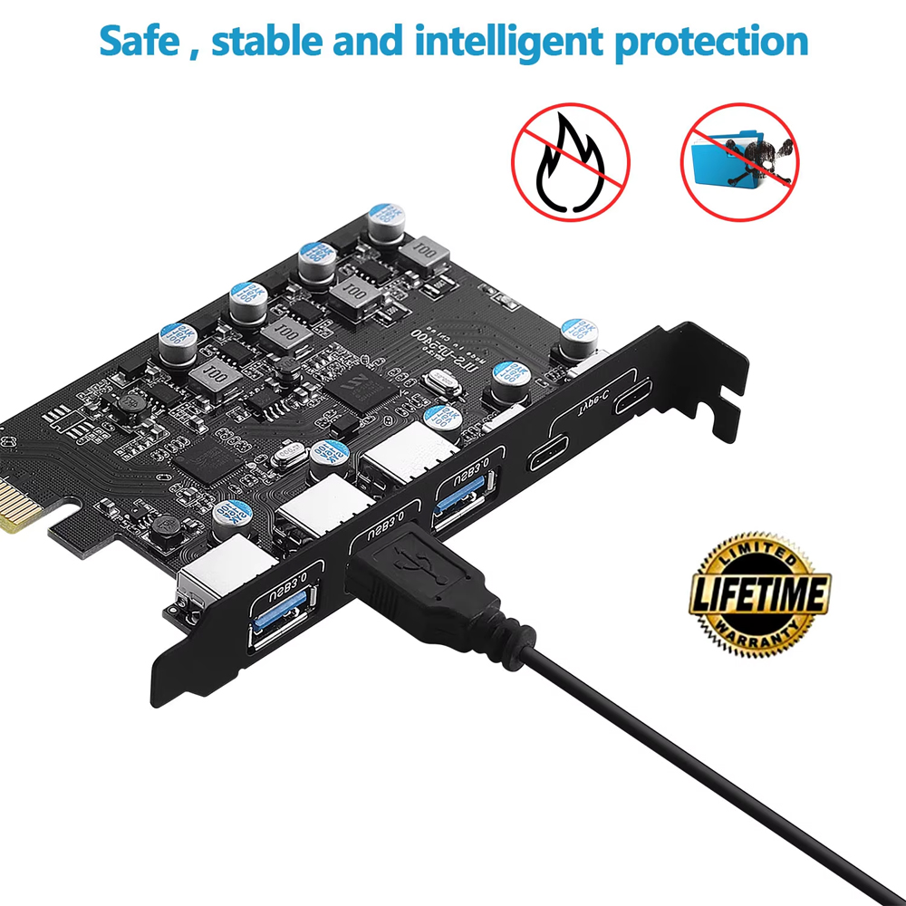 Placa de expansão de hub USB 3.1 Gen 1 5Gbps USB-C para PCI-E, adaptador multiplataforma controlador divisor para PC