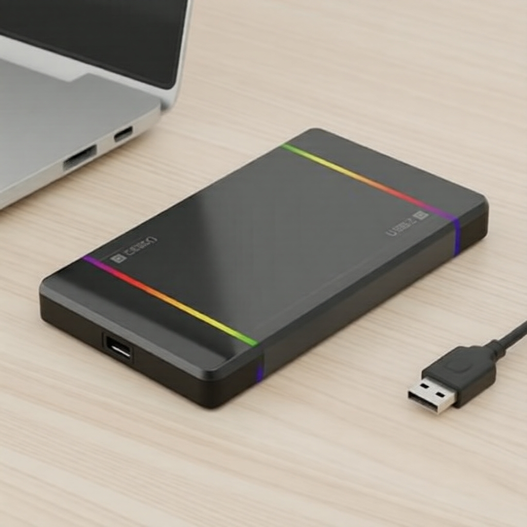 2.5'' RGB Caixa Externa de HDD USB 3.2 Gen1 Sem Ferramentas, 5Gbps, Tipo-C, Portátil para Laptop/Telefone