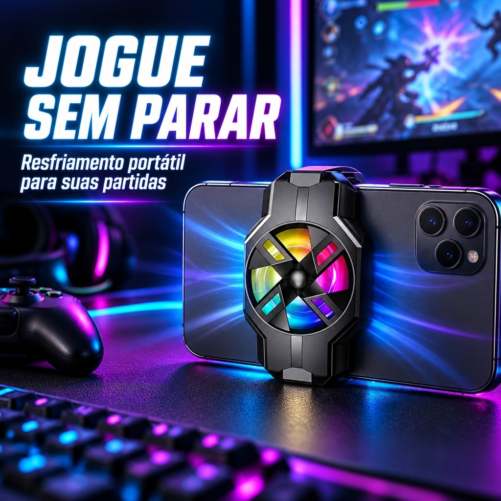 Cooler Refrigerador Portátil Gamer Para Celular Preto RGB
