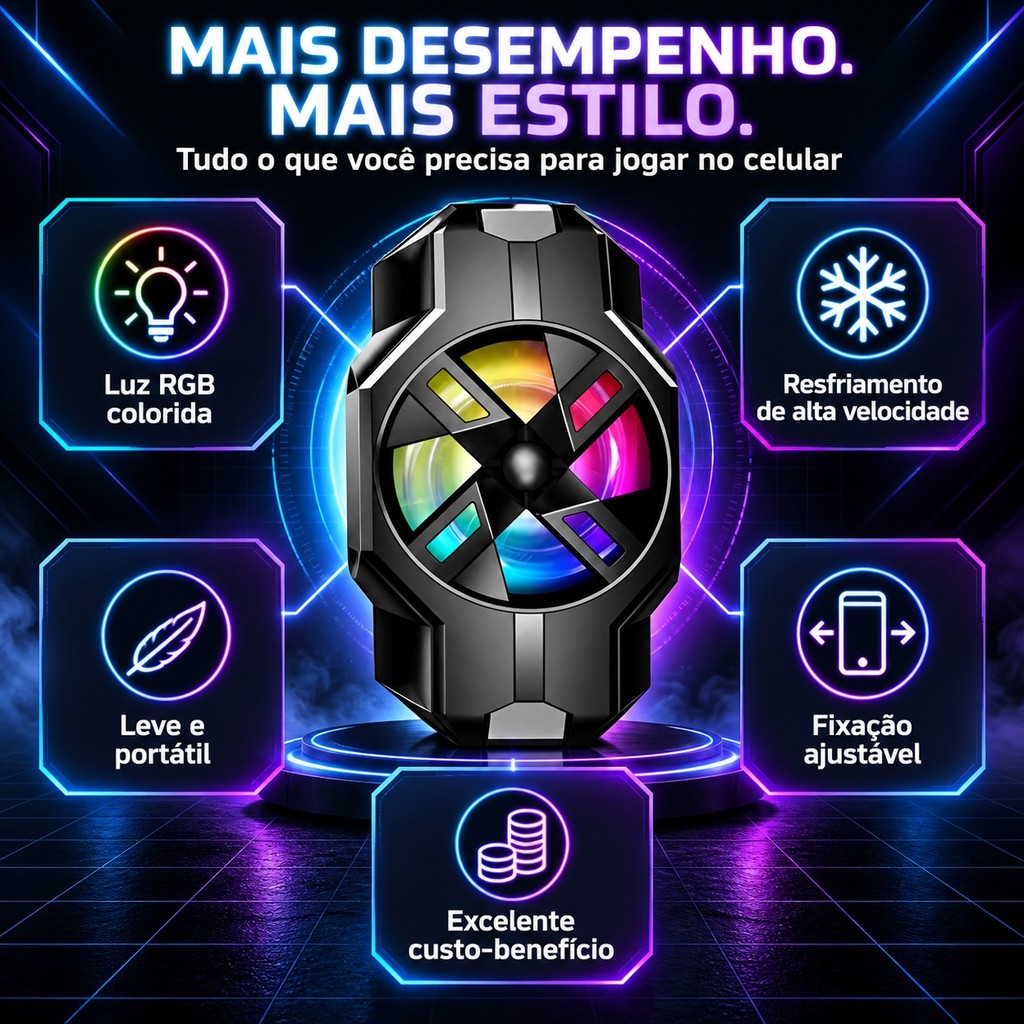 Cooler Refrigerador Portátil Gamer Para Celular Preto RGB