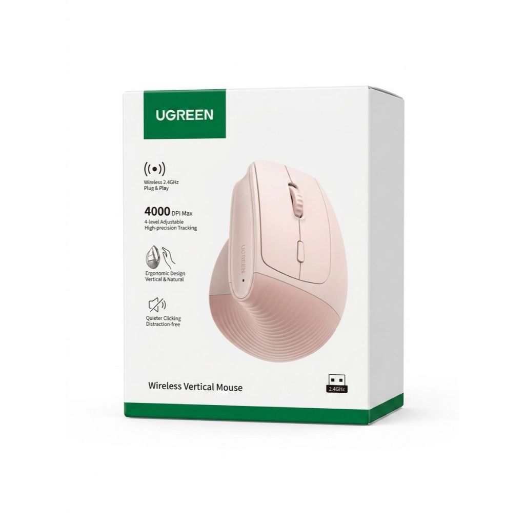 MOUSE SEM FIO - WIRELESS VERTICAL DUNGLE 2.4HZ UGREEN ROSA