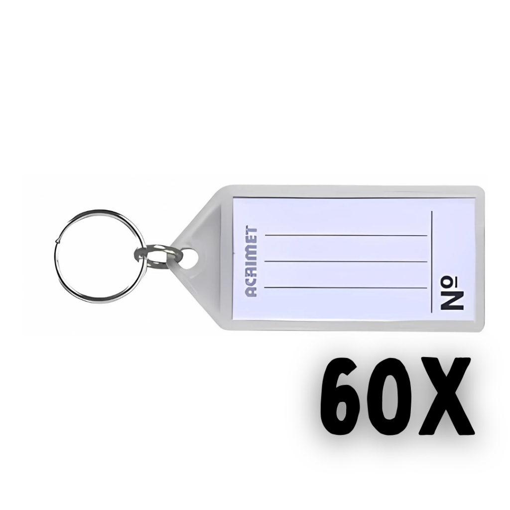 Pote com 60 Chaveiros Plásticos com Etiqueta Acrimet (Cor: Cristal) 142