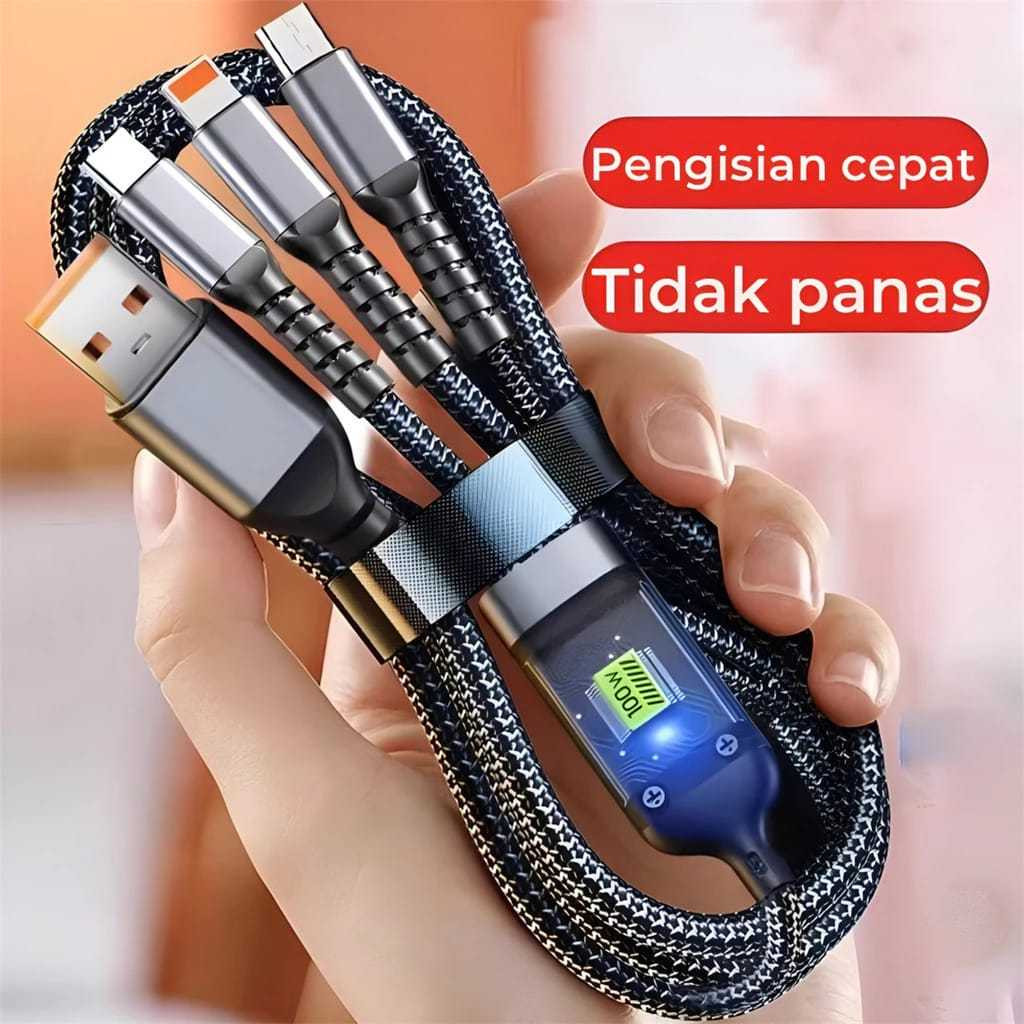 Cabo De Carregamento Rápido USB 3IN1 De 100W Para iPhone Android Tipo C Carregador ICelular