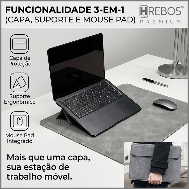 HREBOS 3in1 Estojo laptop multifuncional suporte refrigeração dissipação calor Bolsa para laptop + suporte + mousepad