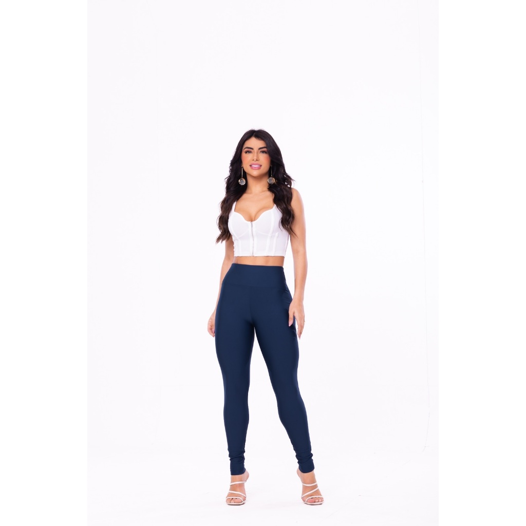 Legging Básica Flanelada Suplex Feminina Azul Marinho Não Transparente