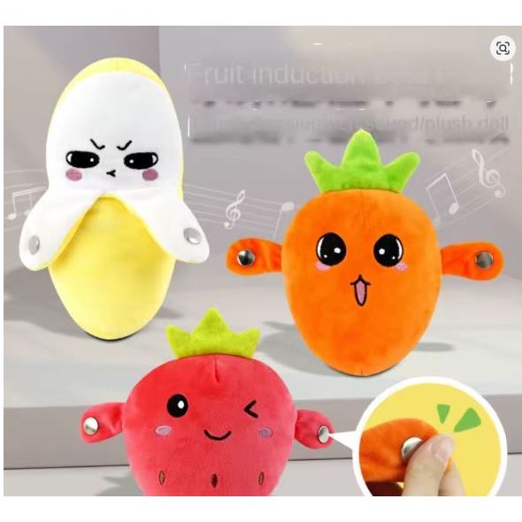 Brinquedo musical interativo sensing batida brinquedos de pelúcia fruta musical dooll pêra frutas detecção batida piano