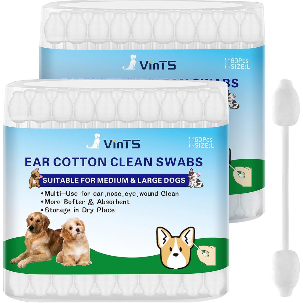 VinTS 100 PCS Cotton Dog Ear Cleaning Swabs, Pet’s Ear Infection Treatment Gourd-Shaped Swabs Prevent Accidental Injurie